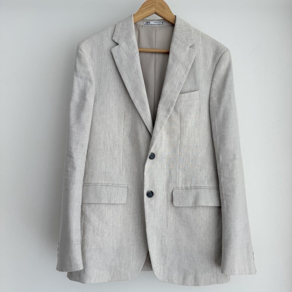 Zara Blazer Mens 38 Beige Linen Blend Sport Coat Dinner Jacket Summer Business